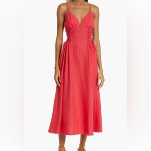 Farm Rio Side Laced Red Linen Blend Dress